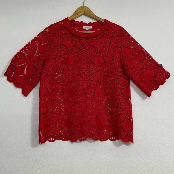 NWT Umgee Summer Vibrant Red Lace Blouse in Size S - Picture 2 of 12